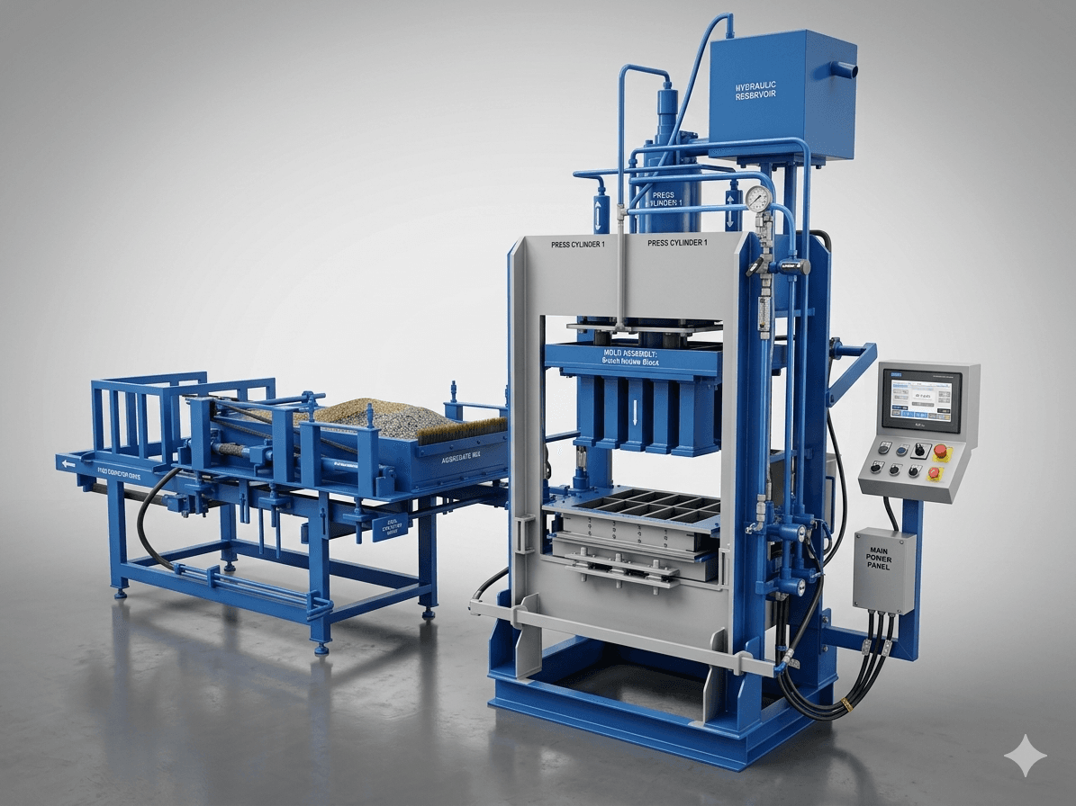 Semi Automatic Fly Ash Brick & Block Machine - Affordable machine for small and medium production with manual/semi-auto feeding.